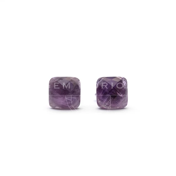 Ametiszt fazettált cabochon fülbevaló nemesacél szerelékkel, 8x8 mm
