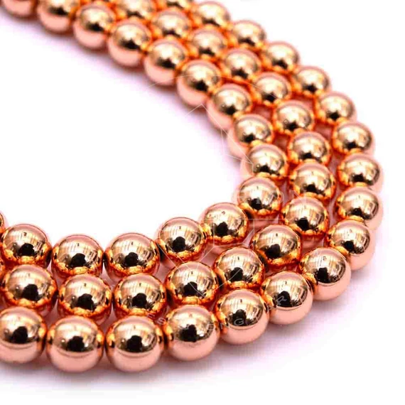 Hematit golyós szál, rosegold aranyozott, 18K, 8 mm, kb. 38 cm