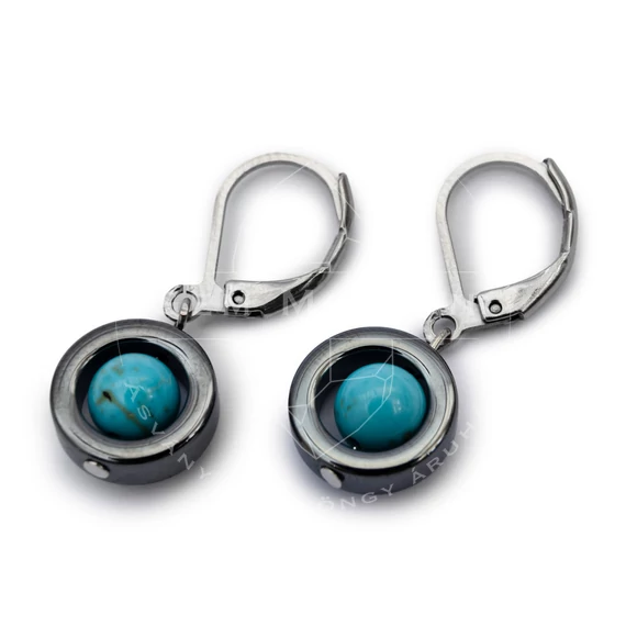 Hematit karika, 6 mm golyós türkinit fülbevaló, 12-30 mm