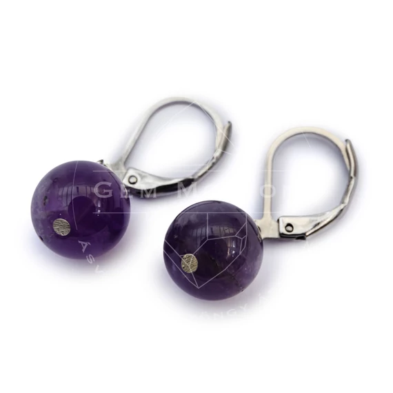 Ametiszt 1 golyós biztonsági fülbevaló nemesacéllal, 10 mm