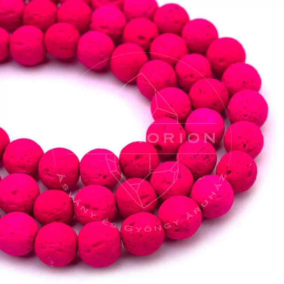 Lávakő (pink) szintetikus golyós szál, 8 mm, kb. 39 cm