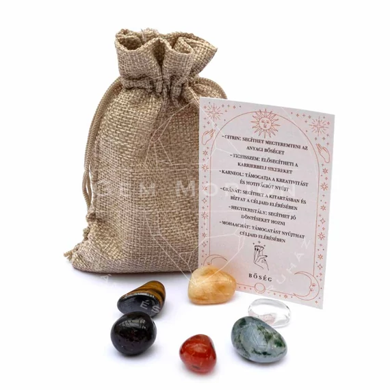 Bőség marokkő csomag ( citrin,tigrisszem,karneol,gránát,hegyikristály,mohaachát)
