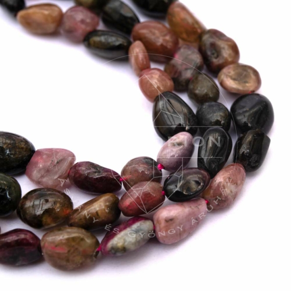 Turmalin pebble szál, multicolor, 6-10 mm, kb. 39 cm