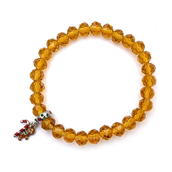 Button, aranysárga színű, 8 mm, kristály, női gumis karkötő, karácsonyi mézivel