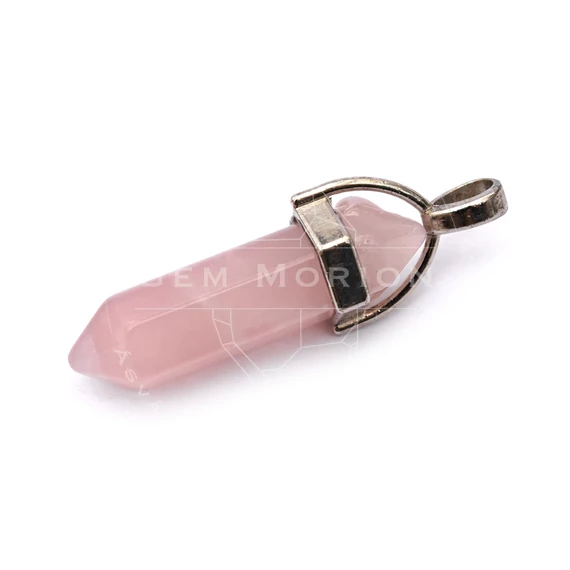 Rózsakvarc kristály függő medál, 35x12 mm