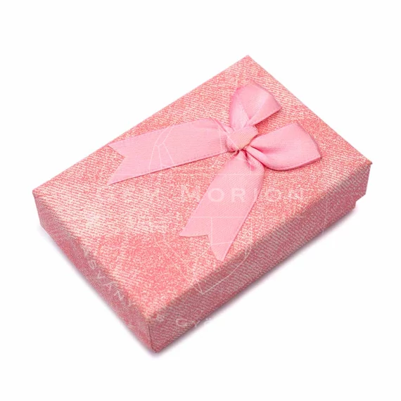 Díszdoboz fekete béléssel, rózsaszín, rózsaszín masnis, karton, 6x9 cm
