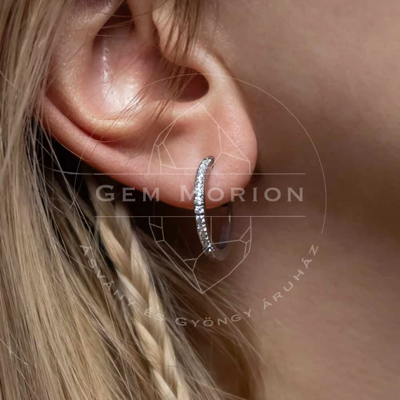 Nemesacél fülbevaló, karika, félig köves, ezüst színű, kb. 20 mm (1 pár)