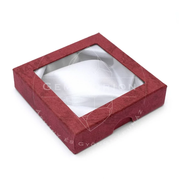 Ablakos (bordó) selyembéléses díszdoboz, 9x9 cm