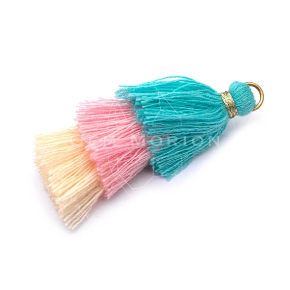 Bojt, türkizkék-rózsaszín-törtfehér, cérna, 40 mm