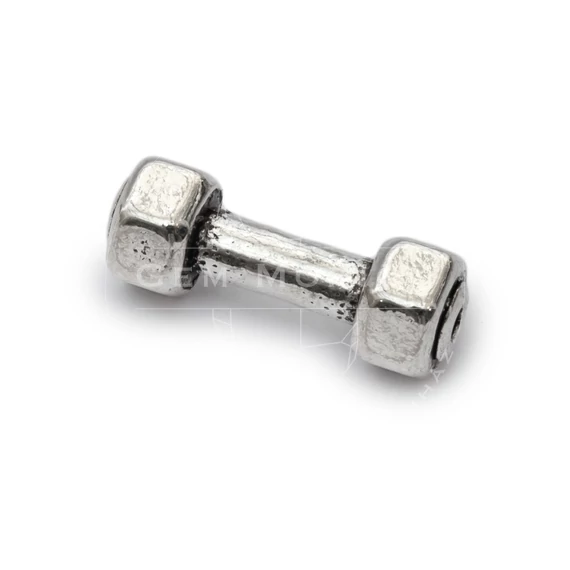 Súlyzó köztes dísz, ezüst szín, 17x6 mm, 1 db