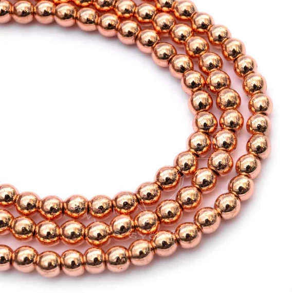 Hematit golyós szál, rosegold szín, 4 mm, kb. 38 cm