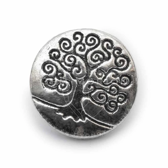 Életfa karkötő záró gomb bőrhöz, antik ezüst szín, 14,5x7 mm, 1 db