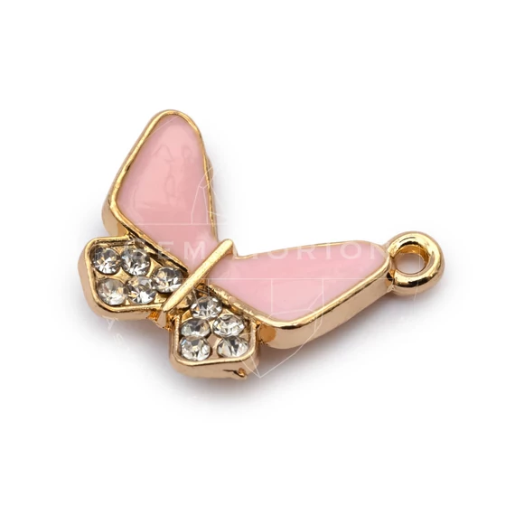 Babarózsaszín pillangó zománcos medál, 18,5x15,5 mm, 1 db