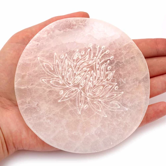 Szelenit korong, lótuszvirág, 10 cm