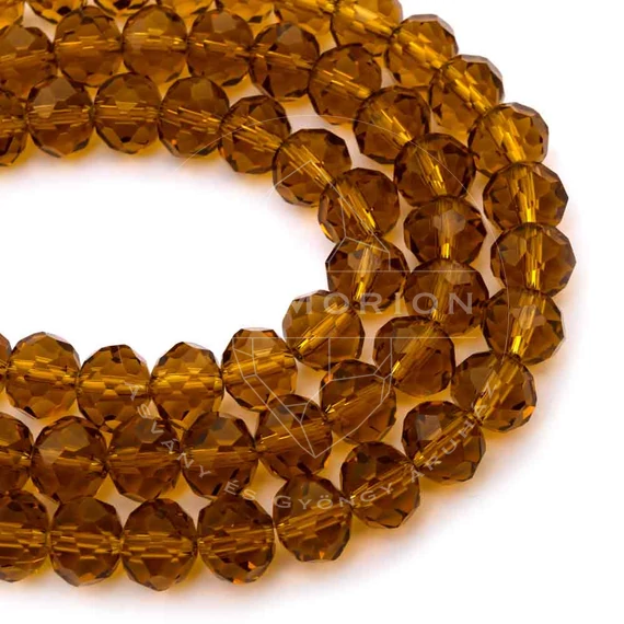 Kristály fazettált button szál, aranysárga, 10x8 mm, kb. 48 cm, 63-65 szem/szál