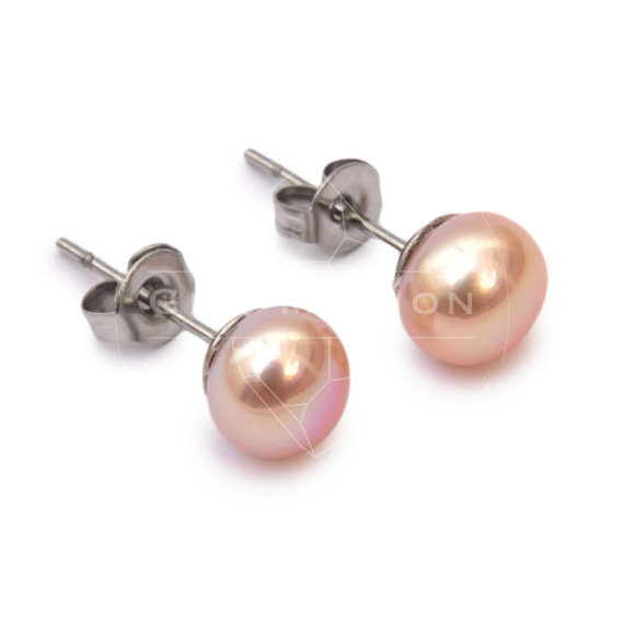 Tenyésztett gyöngy fülbevaló, rózsaszín, 7-7,5 mm (nemesacél szerelékkel)