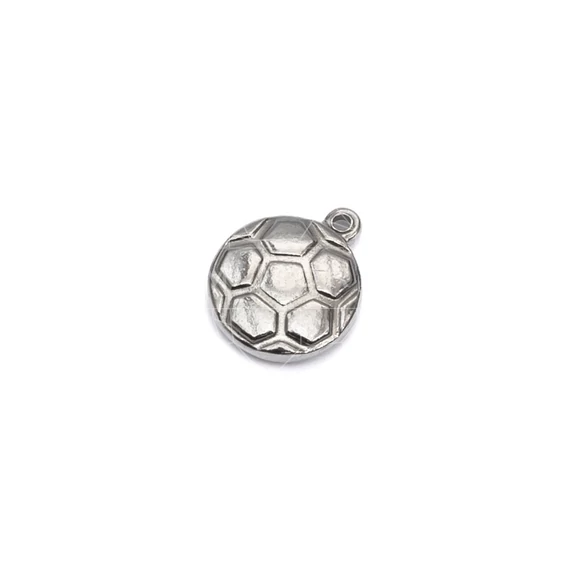 Nemesacél lapos focilabda medál, 15x13 mm (1 db)