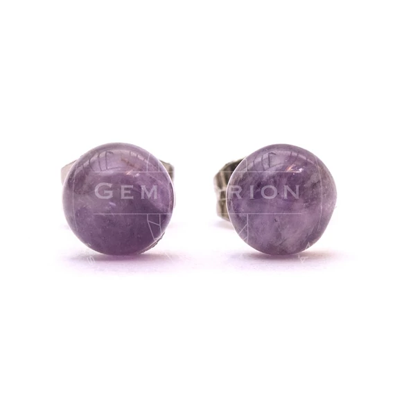 Ametiszt cabochon fülbevaló nemesacél szerelékkel, 6 mm