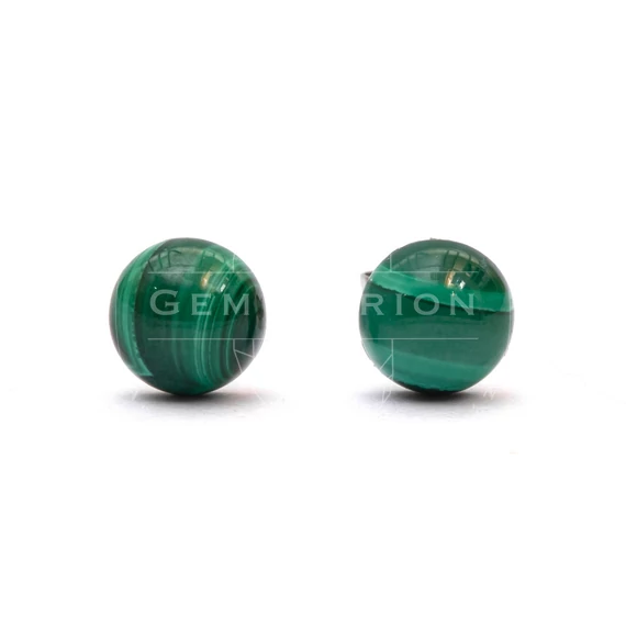 Malachit cabochon fülbevaló nemesacél szerelékkel, 6 mm