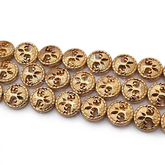 Hematit (arany szín) életfa szál, 13x4,5 mm, kb. 20 cm (16 db)