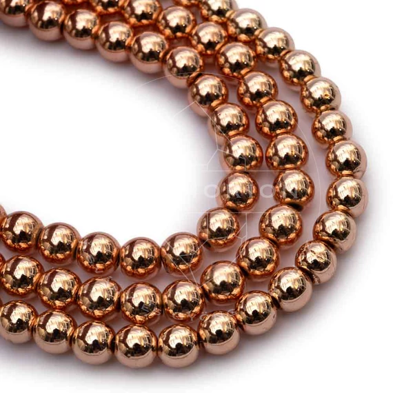 Hematit (rosegold) golyós szál, 6 mm, kb. 39 cm