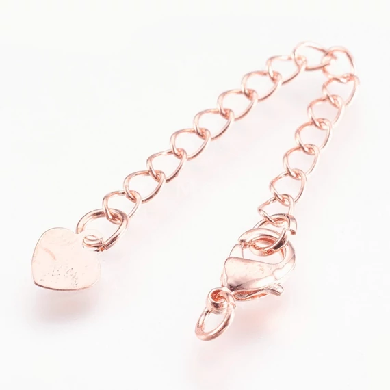 Lánchosszabbító kapoccsal, szívvel (rosegold), 73x3 mm, kapocs: 10 mm (1 db)