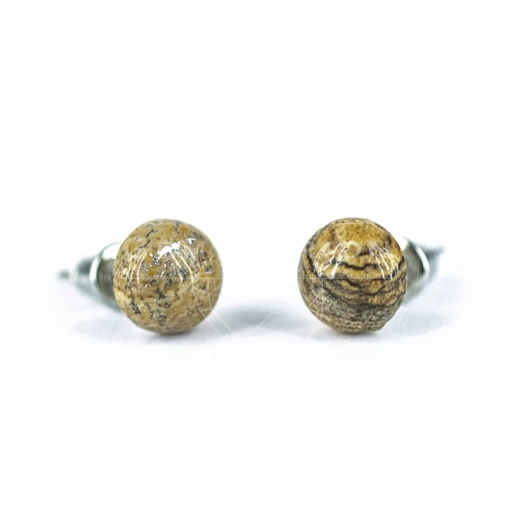 Képjáspis, cabochon fülbevaló, 8 mm