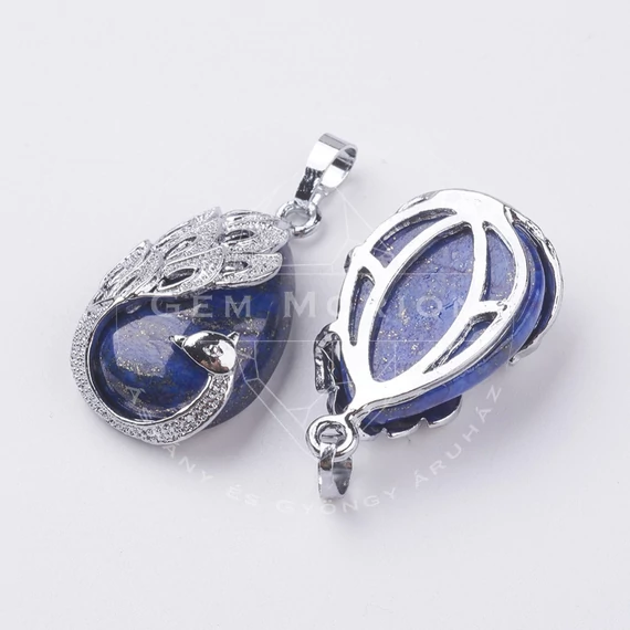 Lápisz csepp medál páva díszítéssel, 33x20x10,5 mm