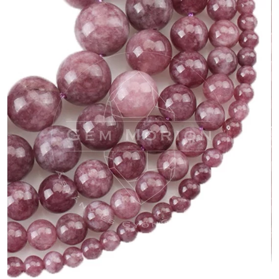 Lepidolit "AA" golyós szál, 6 mm, kb. 39 cm