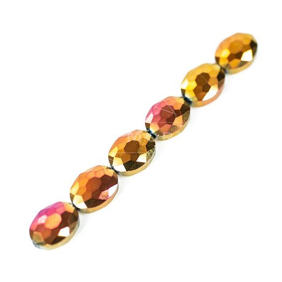 Kristály (arany-narancs) fazettált ovál szál, 16x12x7 mm (10 cm, 6 db)
