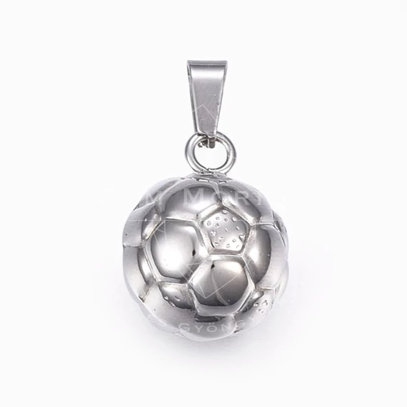 Nemesacél gömb focilabda medál, 21x16 mm (1 db)