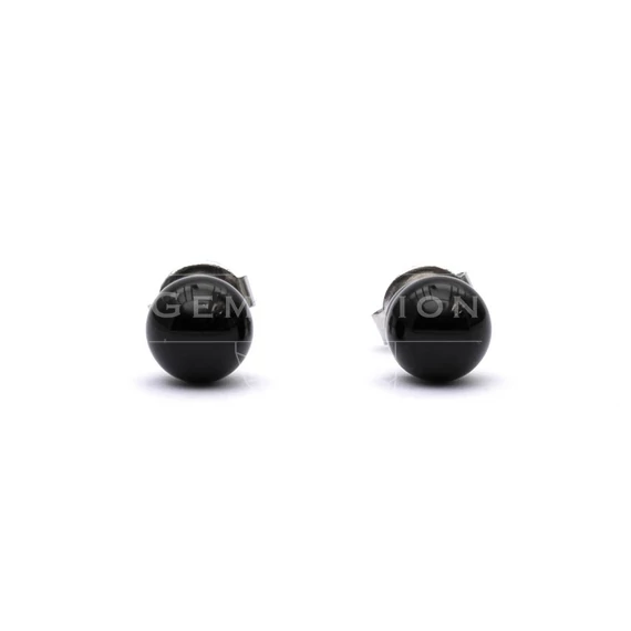 Fekete achát cabochon fülbevaló nemesacél szerelékkel, 6 mm