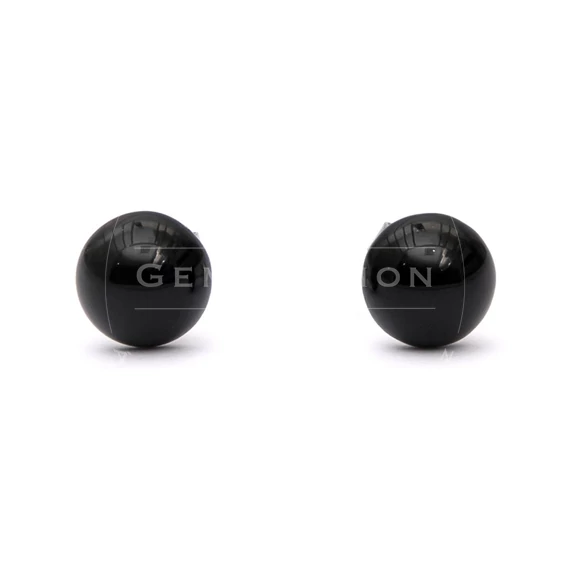 Fekete achát cabochon fülbevaló nemesacél szerelékkel, 8 mm