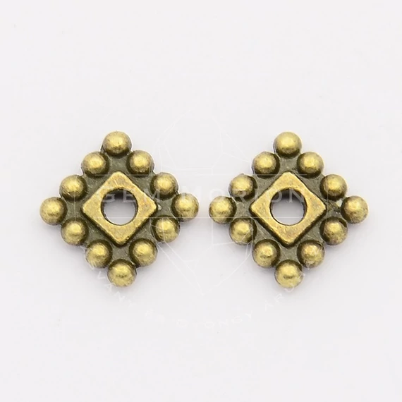Bali gyöngy négyzet köztes dísz, bronz szín, 7x7 mm, kb. 20 db