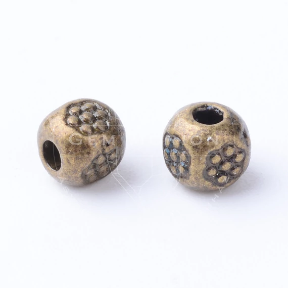Mintás golyó köztes dísz, bronz szín, 4 mm, 10 db