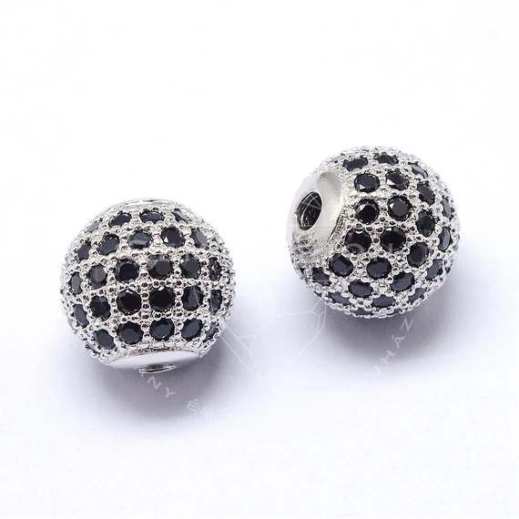 Cubic cirkónia gömb (ezüst alapon fekete) köztes dísz, 8 mm (1 db)