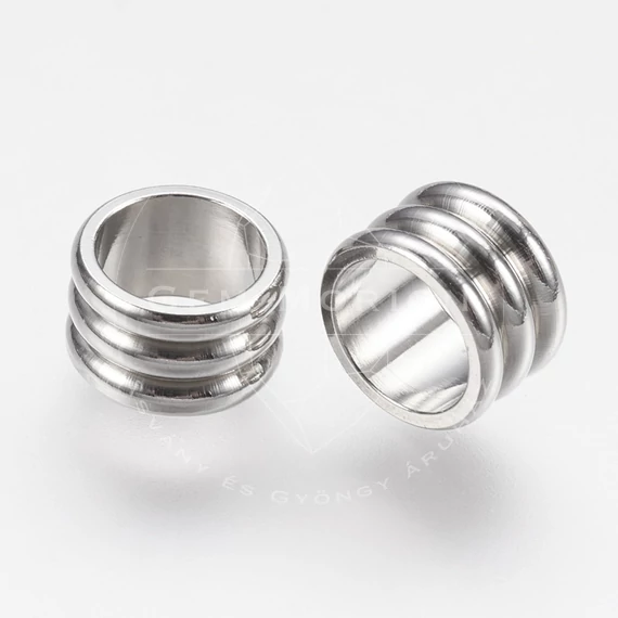 Nemesacél csíkos henger köztes dísz, 6 mm, 4 mm lyuk (5 db)