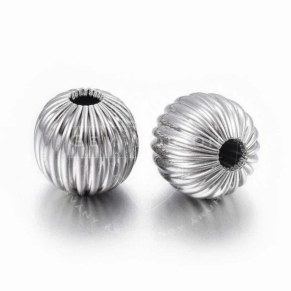 Nemesacél golyó köztes dísz, recés, 8 mm, 1 db