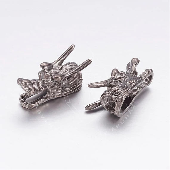 Fekete sárkányfej köztes dísz, 24x10x11 mm (1 db)