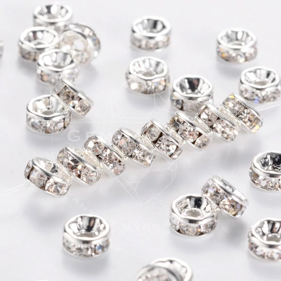 Fehér strasszos rondella, 5 mm (10 db)