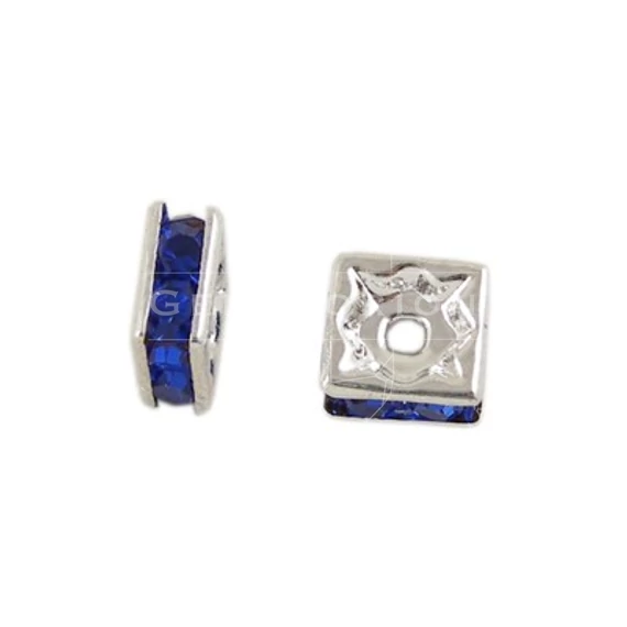 Sötétkék strasszos négyzet, 6x6 mm (10 db)