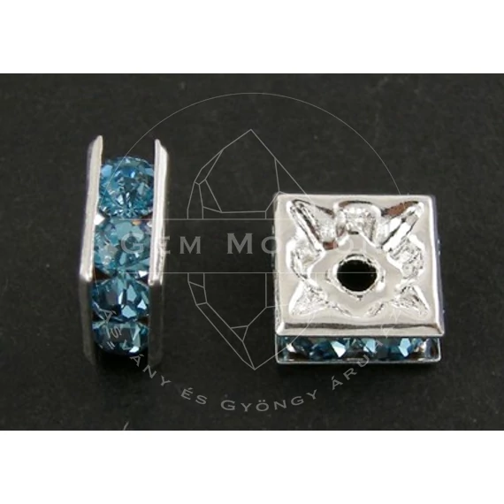 Világoskék strasszos négyzet, 6x6 mm (10 db)