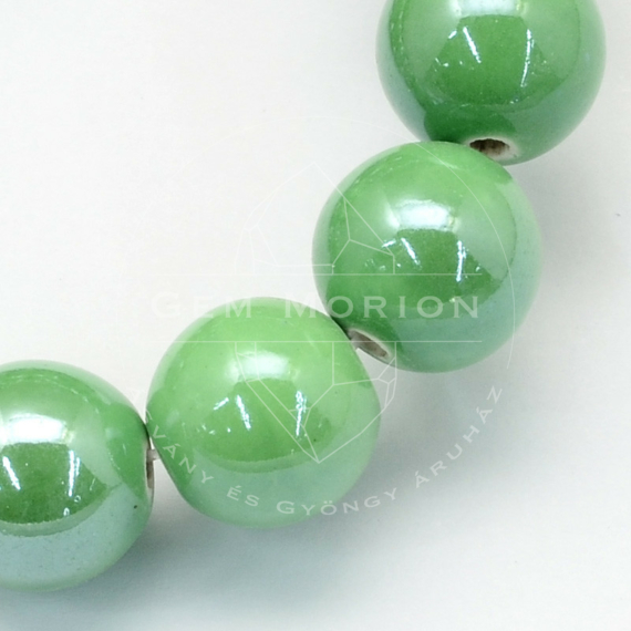Porcelán gyöngyházfényű (zöld) gyöngy, 8 mm (10 db)